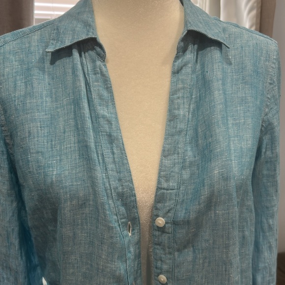 Brooks Brothers 346 100% Linen Button Front Shirt Womens size 8 blue casual vaca - Picture 15 of 15